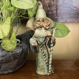 Vintage WIZARD Merlin Handmade Clay Warlock Magical Mystic Crystal Ball Detaches